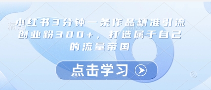小红书3分钟一条作品精准引流创业粉300+，打造属于自己的流量帝国-圆梦资源网