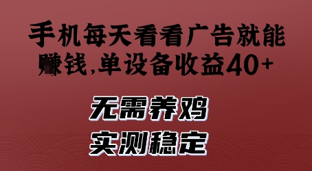 手机每天看看广告就能挣钱，单设备收益40+，无需养鸡，实测稳定【揭秘】-圆梦资源网