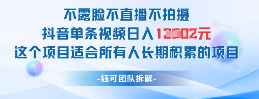 不露脸不直播不拍摄抖音单条视频日入1k+这个项目适合所有人长期积累的项目-圆梦资源网