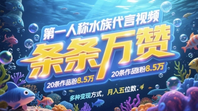 第一人称水族代言视频，条条万赞，20条作品涨粉7.8W，多种变现方式月入五位数-圆梦资源网