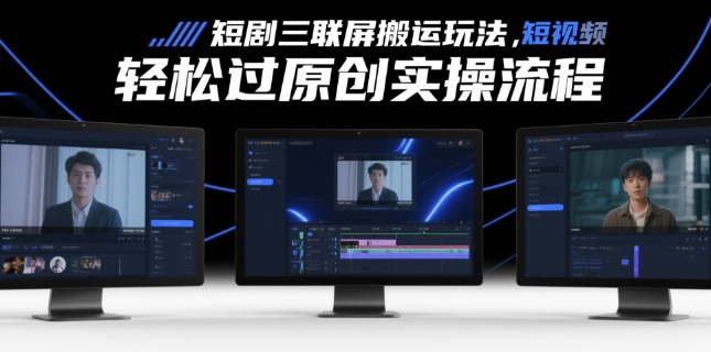短剧三联屏搬运玩法，短剧搬运轻松过原创实操流程-圆梦资源网