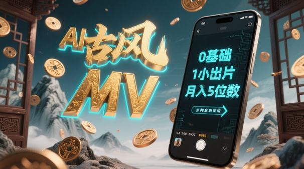 AI一键生成古风音乐MV，0剪辑基础1小时出片，多种变现渠道，一部手机月入5位数-圆梦资源网