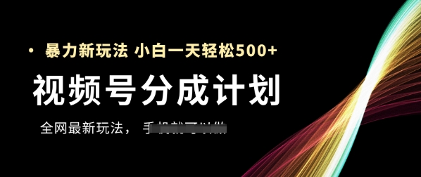 视频号分成计划，全网最暴力玩法，新手一天也能轻松5张+-圆梦资源网