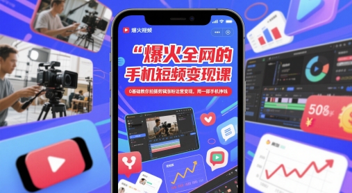 爆火全网的手机短视频变现课，0基础教你拍摄剪辑涨粉运营变现，用一部手机挣钱-圆梦资源网