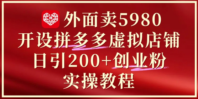 外面卖5980开设拼多多虚拟店铺：单日引流200+创业付费粉实战教程-圆梦资源网