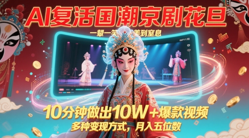AI复活国潮京剧花旦，一颦一笑美到窒息，10分钟做出10W+爆款视频，多种变现方式，月入五位数-圆梦资源网