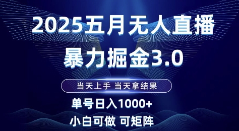 2025五月无人直播暴力掘金3.0，当天上手，当天拿结果，单号日入1k+小白可做可矩阵【揭秘】-圆梦资源网