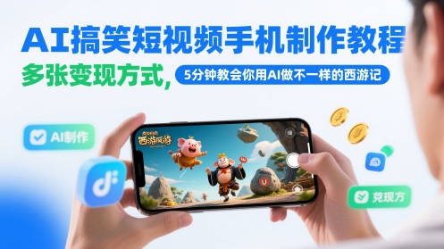 AI搞笑短视频手机制作教程，多张变现方式，5分钟教会你用AI做不一样的西游记-圆梦资源网