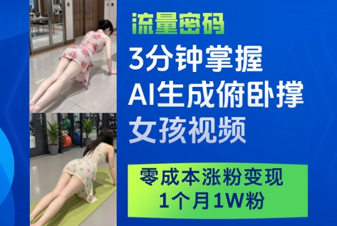 3分钟掌握AI生成俯卧撑女孩视频，零成本涨粉变现，1个月1W粉-圆梦资源网
