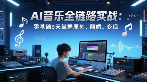 AI音乐全链路实战变现课：零基础3天掌握原创、翻唱、变现-圆梦资源网