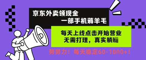 京东外卖领现金，一部手机薅羊毛，每天上线动动手指，无需打理，每天保底60+，每天就是如此轻松【揭秘】-圆梦资源网