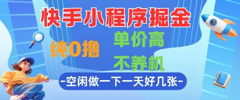 快手小程序掘金，纯0撸，单价高不养机 利用空闲时间做一做，一天好几张【揭秘】-圆梦资源网