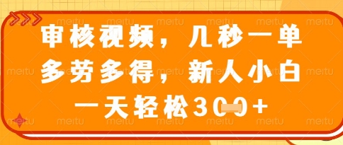视频审核员，几秒一单，不限时间，不限地点，多做多得，新人小白一天轻松几张+【揭秘】-圆梦资源网