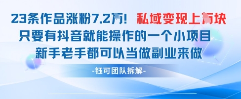 抖音私域项目23条作品涨粉7.2W，私域变现1W-圆梦资源网