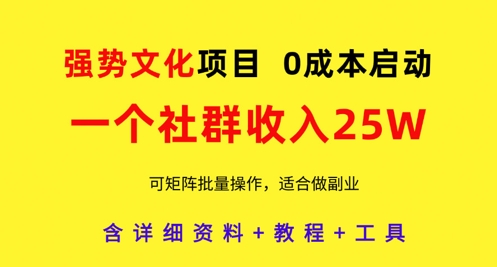 强势文化项目，一个社群收入25个W，0成本启动，可矩阵批量操作，原创详细实操教程-圆梦资源网