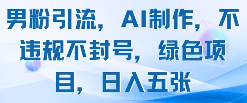 男粉引流，AI制作，不违规不封号，绿色项目，日入五张-圆梦资源网