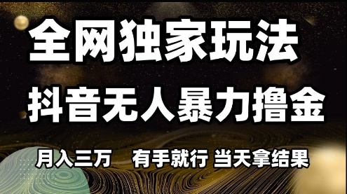 全网独家玩法抖音无人暴力撸金，月入3W，有手就行，当天拿结果【揭秘】-圆梦资源网