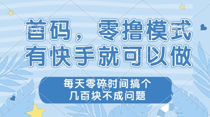 首码，零撸模式，有快手就可以做，每天零碎时间搞个几张不成问题【揭秘】-圆梦资源网