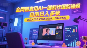 全网首发用AI一键制作爆款视频，自测日入多张，适合大学生宝妈兼职创业，保姆级教程-圆梦资源网