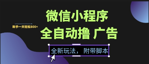 微信小程序全自动撸广告项目，彻底解决没流量的问题，新手一天8张+【揭秘】-圆梦资源网