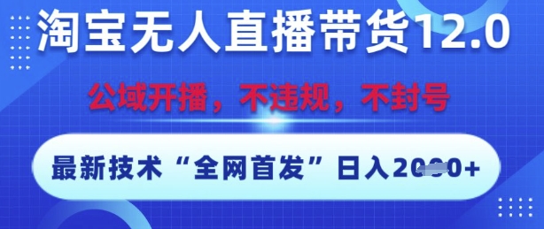 淘宝无人直播带货12.0，最新技术，不封号，不违规，操作简单，开播爆单，日入多张【揭秘】-圆梦资源网