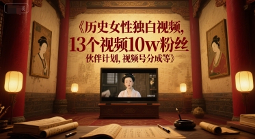 历史女性独白视频，13个视频10w粉丝，伙伴计划，视频号分成等-圆梦资源网