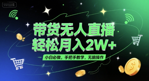 带货无人直播，轻松月入2W+，小白必做，手把手教学，无脑操作(附学习资料)-圆梦资源网