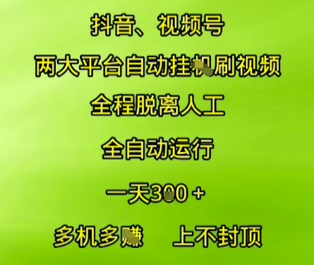 抖音视频号两大平台自动运行，全程脱离人工，自动获取收益，一天3张+，多机多挣，上不封顶【揭秘】-圆梦资源网