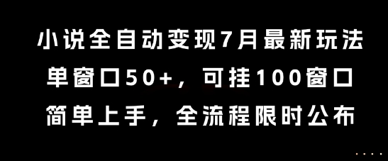 小说全自动变现7月玩法，单窗口50+，可挂100窗口，简单上手，全流程限时公布【揭秘】-圆梦资源网