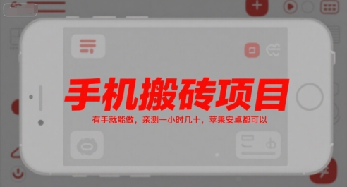 手机搬砖项目，有手就能做，亲测一小时几十，苹果安卓都可以-圆梦资源网