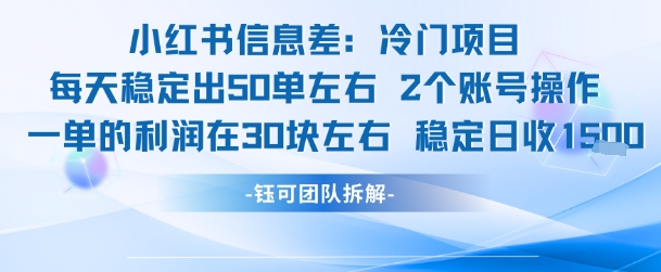小红书信息差冷门项目一单利润30块每天稳定1.5k左右2个账号操作-圆梦资源网