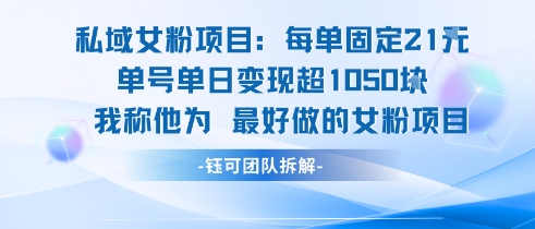 私域女粉项目：每单固定21块，单日变现超1k+，最好做的女粉项目-圆梦资源网