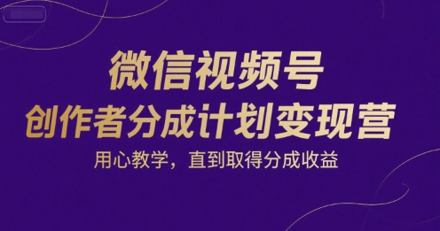 微信视频号创作者分成计划变现营，用心教学，直到取得分成收益-圆梦资源网