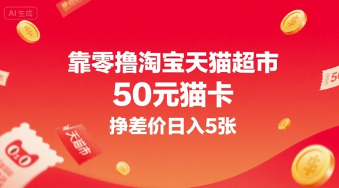 靠零撸淘宝天猫超市50元猫卡，挣差价日入5张-圆梦资源网