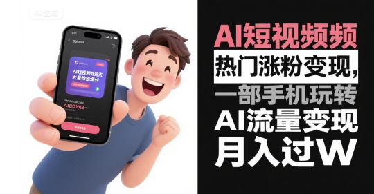 AI短视频热门涨粉变现，一部手机玩转AI流量变现，月入过W-圆梦资源网