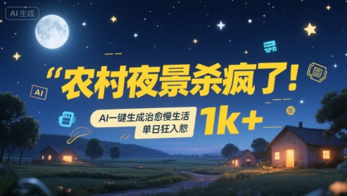 农村夜景杀疯了！AI一键生成治愈系慢生活，单日狂入1k+-圆梦资源网