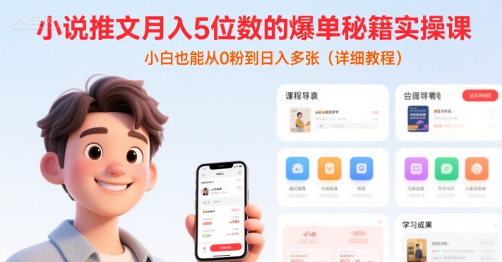 小说推文月入5位数的爆单秘籍实操课，，小白也能从0粉到日入多张(详细教程)-圆梦资源网