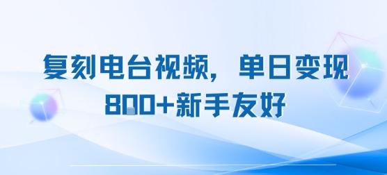 复刻电台视频，单日变现8张+新手友好，长期可做-圆梦资源网