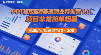 PPT模版蓝海赛道副业特训营1.0，项目非常简单粗暴，客单价可以高到150-200-圆梦资源网