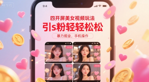四开屏美女视频玩法，引s粉轻轻松松，暴力掘金，手机操作【揭秘】-圆梦资源网