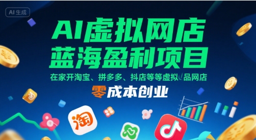 AI虚拟网店蓝海盈利项目，在家开淘宝、拼多多、抖店等虚拟品网店，零成本创业-圆梦资源网