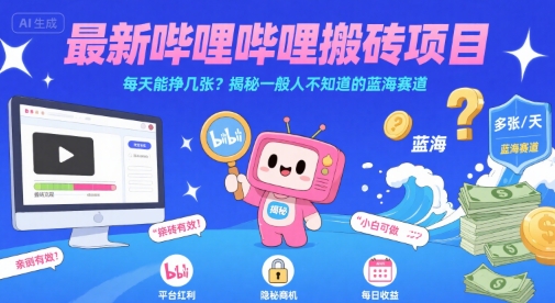 最新哔哩哔哩上B站搬砖项目，每天能挣几张？揭秘一般人不知道的蓝海赛道-圆梦资源网