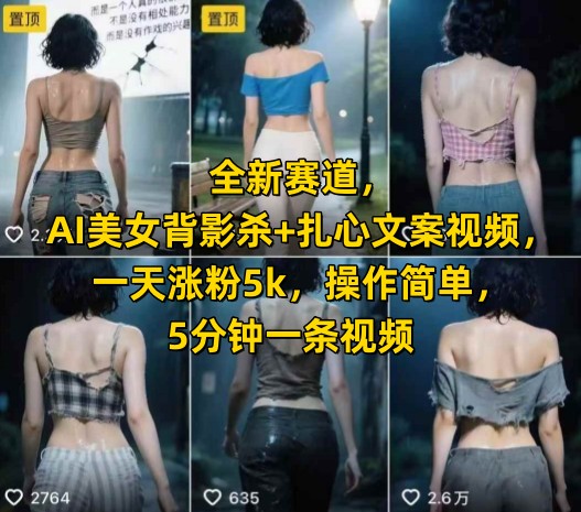 全新赛道，AI美女背影杀+扎心文案视频，一天涨粉5k，操作简单，5分钟一条视频-圆梦资源网