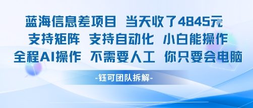 蓝海信息差项目当天收米1k+ 支持矩阵支持自动化小白能操作全程AI操作不需要人工你只要会电脑-圆梦资源网