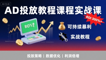 AD投放教程课程实战课，实现广告ROI300%+可持续暴利-圆梦资源网