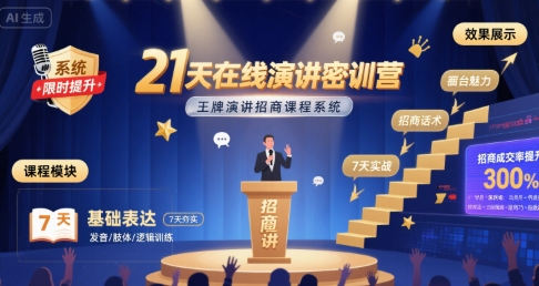 21天在线演讲密训营，王牌演讲招商课程系统-圆梦资源网