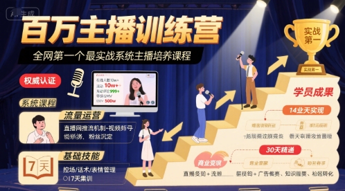 百万主播训练营，全网第一个最实战系统主播培养课程-圆梦资源网
