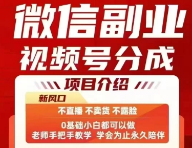 微信副业视频号分成，不直播 不卖货 不露脸，三五分钟即可完成一条作，每日收益几十、几张不等-圆梦资源网
