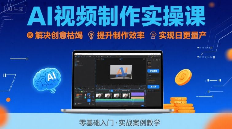 Ai视频制作实操课，解决创意枯竭、效率低下痛点，实现日更量产可持续变现-圆梦资源网