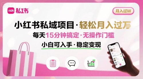 小红书私域项目 月入过W非常轻松 每天15分钟即可搞定，无任何操作门槛，小白可入手-圆梦资源网